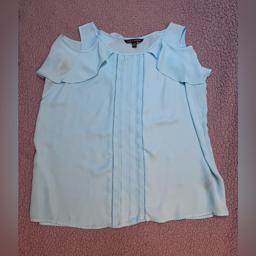 Zac & Rachel Cold Shoulder Blouse Light Blue Womens Size XL